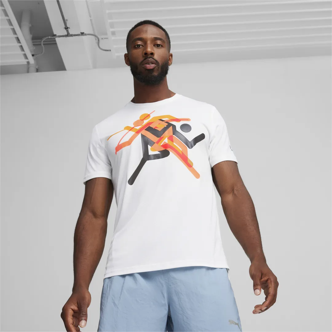 PUMA White RUN FASTER ICONS GRAPHIC TEE